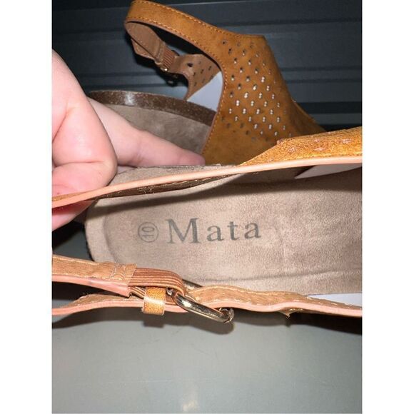 Saddle Leather Mata Open Toe Wedge Heels Size 10 - Picture 5 of 6